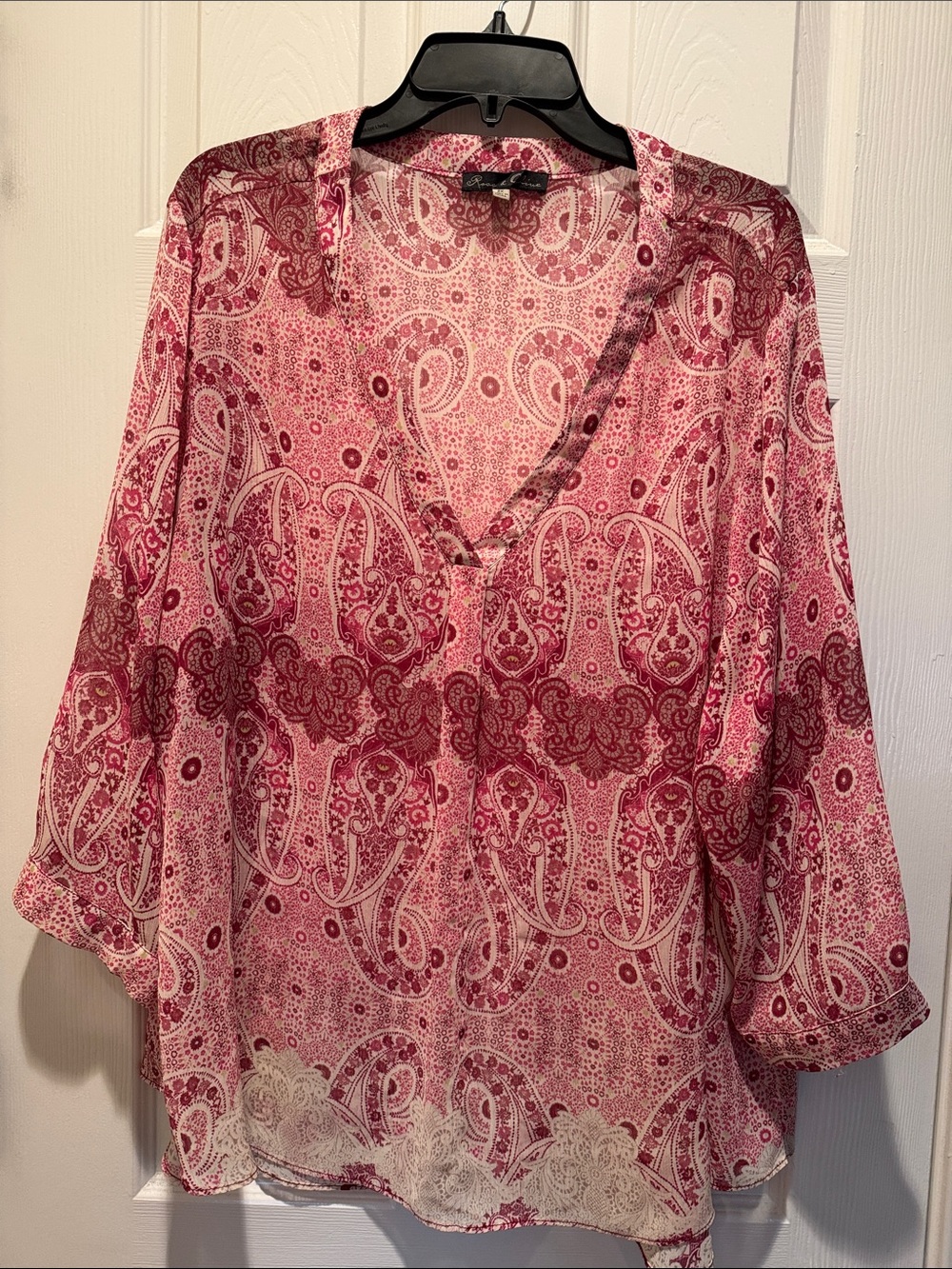 Rose & Olive Pink Paisley V-Neck Blouse